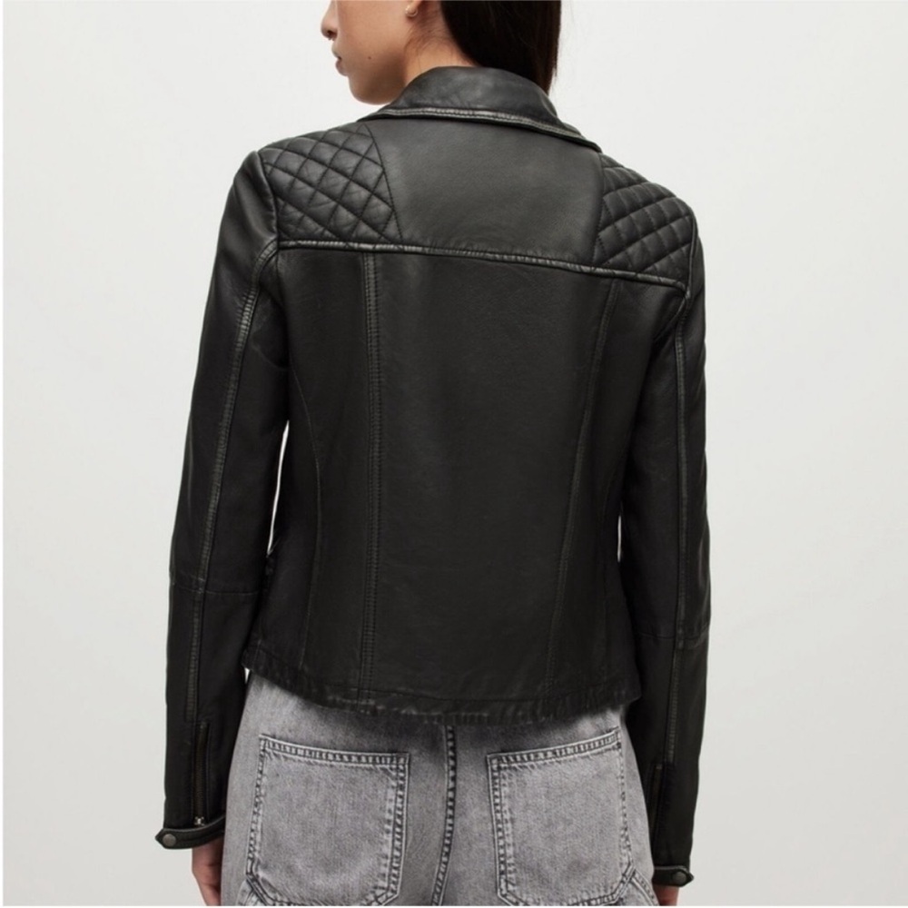All Saints Quilted Black Leather Jacket - Picture 4 of 8